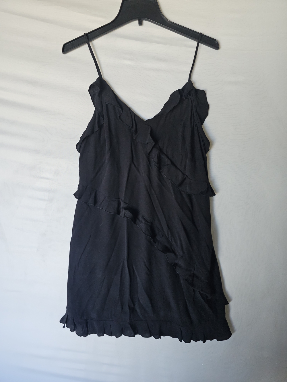 H&M Black Ruffle Slip Mini Dress - Asymmetrical Flounce Detail Size M